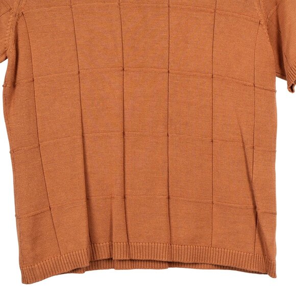 Silkland Silk Sweater L Womens NEW Short Sleeve Coffee Brown Stitching Stretch - Picture 3 of 5
